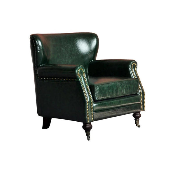 U8 Vintage Loft Style Armchair – Premium Leather & Wood Accent Chair, Modern Retro Living Room Seating (Green/Blue) - My Store