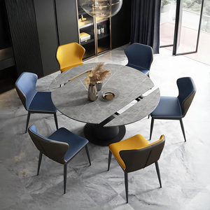 Lessie Extendable Dining Table, Sintered Stone Modern Grey & Black Dining Table, Luxury Extendable Kitchen & Dining Room Table with Metal Frame