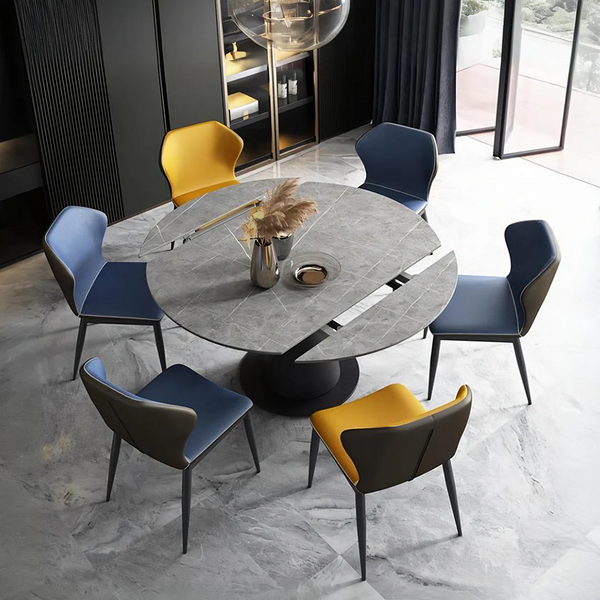 Lessie Extendable Dining Table, Sintered Stone Modern Grey & Black Dining Table, Luxury Extendable Kitchen & Dining Room Table with Metal Frame