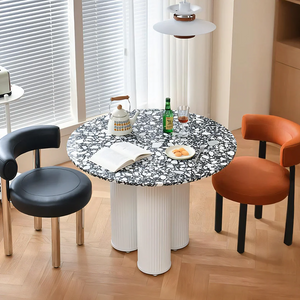 Martinez Small Round Dining Table – Modern Marble Top & Wood Base Round Dining Table (80cm / 90cm / 100cm), Compact Dining Table for 4 – Contemporary Kitchen & Dining Room Furniture