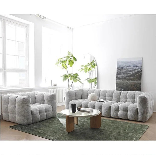 Zobah Grey Boucle Two Seater Sofa – Modern Contemporary Upholstered Loveseat with Soft Textured Fabric, Comfortable Seating for Living Room - My Store
