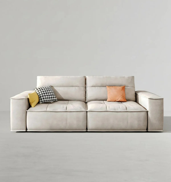 R97 Lou 2 Seater Sofa – Modern Leathaire Couch, Compact Living Room Sofa, High-Density Foam Cushioned Loveseat, Contemporary Design (Beige/Grey Options) - My Store