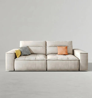 R97 Lou 4 Seater Sofa – Modern Large Leathaire Couch, Spacious Family Living Room Sofa, High-Density Foam Cushioned Four Seater, Contemporary Minimalist Design (Beige/Grey Options) - My Store