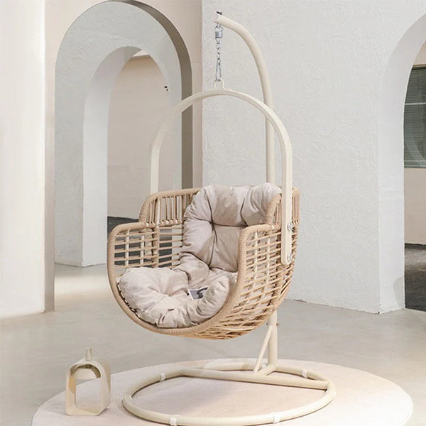 Galilea Rattan Garden Hanging Egg Chair with Stand – Indoor & Outdoor Swing Chair with Metal Frame, Woven Rope Design, Comfortable Garden Lounger for Patio, Balcony & Conservatory Seating - My Store