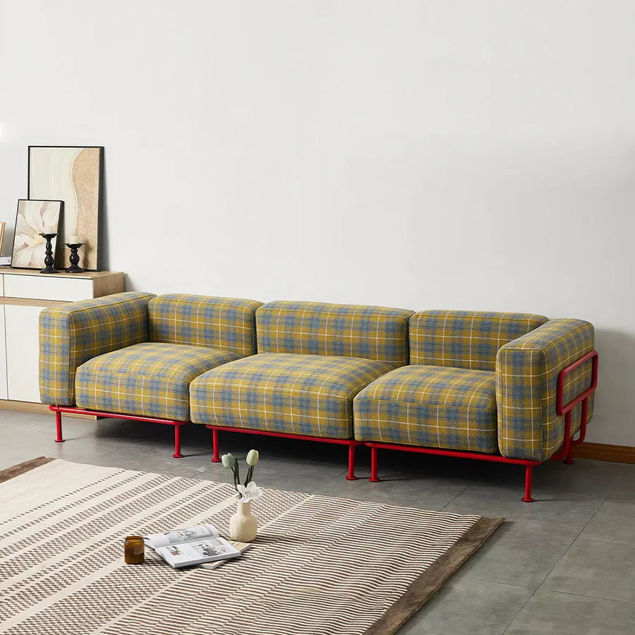 Velez 3 Seater Linen Sofa – Contemporary Modular Living Room Sofa with Stainless Steel Frame, Modern Upholstered Couch - My Store