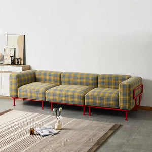 Velez 3 Seater Linen Sofa – Contemporary Modular Living Room Sofa with Stainless Steel Frame, Modern Upholstered Couch - My Store