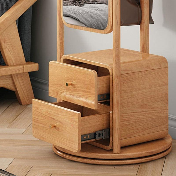 Modern Rotatable Coat Rack Wardrobe with Rattan Storage Cabinet – Solid Wood Oak Hallway Organizer with Hanging Rail & Shelves - My Store