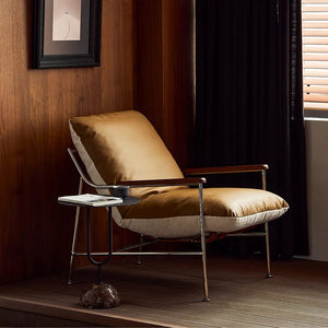 Prasad Lounge Chair with Ottoman – Real Leather Accent Armchair with Stainless Steel Base, Modern Reclining Lounge Seat with Footrest, Contemporary Living Room Chair - My Store