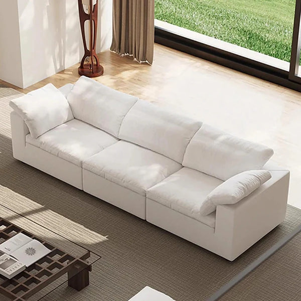 Farid 3 Seater Modular Sofa – Contemporary White Linen Living Room Couch with Modern Minimalist Design - My Store