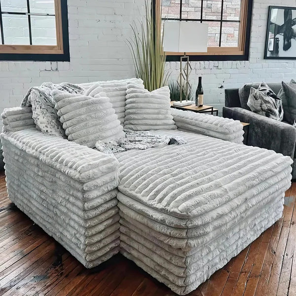 Echeverría Corduroy Bean Bag Sofa – Convertible Day Bed Chaise & Armchair, Modern Plush Lounge Seating for Living Room & Bedroom, Light Grey - My Store