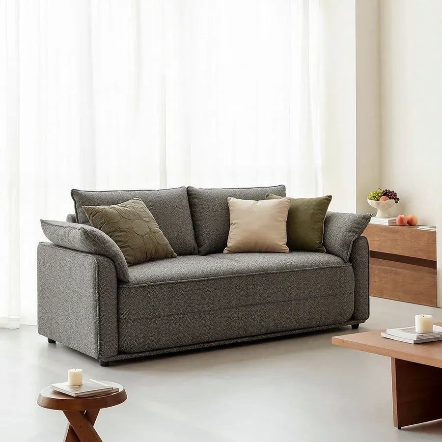 Barghouti Two Seater Sofa Bed, Linen Upholstered Pull Out Double Sofa Bed, Modern Fold Out Sleeper Sofa for Living Room & Guest Room, Dark Grey