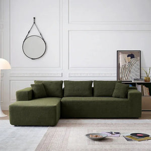 Ortega Modular Sofa Bed, 3 Seater Corner Sofa Bed with Storage, Boucle Upholstered Pull Out Sofa Bed, Convertible L Shaped Sleeper Sofa for Living Room, Green