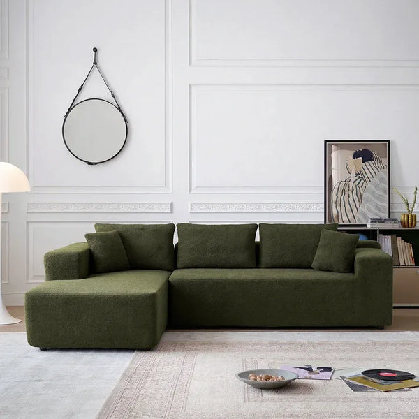 Ortega Modular Sofa Bed, 3 Seater Corner Sofa Bed with Storage, Boucle Upholstered Pull Out Sofa Bed, Convertible L Shaped Sleeper Sofa for Living Room, Green