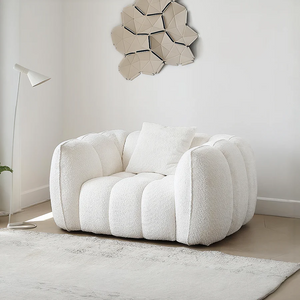 Oxley Pumpkin Single Seater Sofa Armchair – Modern Bouclé Accent Chair, Plush Curved Design, Comfortable Lounge Chair for Living Room, Bedroom & Reading Corner, White - My Store