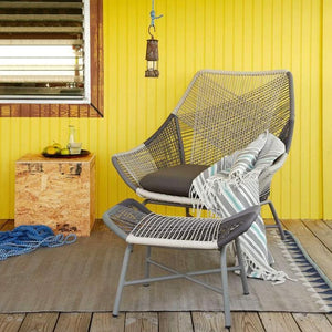 Carmean Rattan Outdoor Chair with Matching Footstool – Modern Garden Lounge Seating Set, Grey/Blue, Aluminium Frame Patio Furniture for Relaxed Outdoor Comfort - My Store