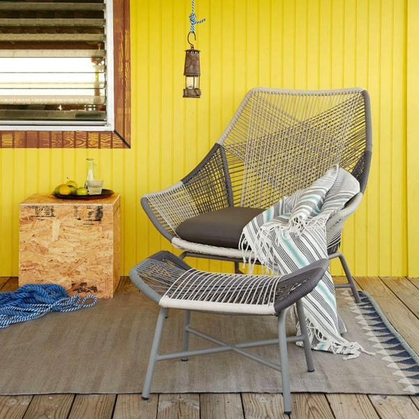 Carmean Rattan Outdoor Chair with Matching Footstool – Modern Garden Lounge Seating Set, Grey/Blue, Aluminium Frame Patio Furniture for Relaxed Outdoor Comfort - My Store
