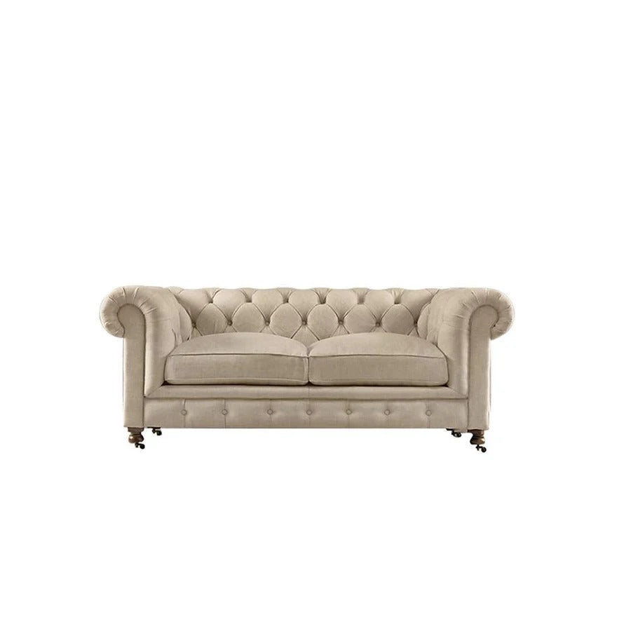 ChicComfort Velvet Two Seater Sofa – Modern Upholstered Chesterfield Style Couch with Wooden Frame, Contemporary Living Room Seating, Off White / Grey - My Store