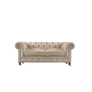 ChicComfort Velvet Two Seater Sofa – Modern Upholstered Chesterfield Style Couch with Wooden Frame, Contemporary Living Room Seating, Off White / Grey - My Store