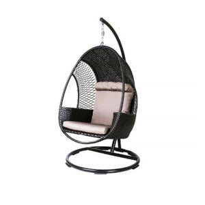 Cottle Rattan Garden Hanging Egg Chair with Stand – Indoor & Outdoor Hanging Swing Chair with Cushions – Modern Contemporary Patio Furniture for Garden, Balcony & Living Room (Grey/Blue) - My Store
