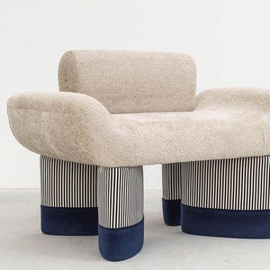 Egle Bouclé Armchair – Contemporary Accent Chair with Cashmere & Linen Upholstery, Modern Lounge Chair for Living Room or Bedroom, Blue/Red - My Store
