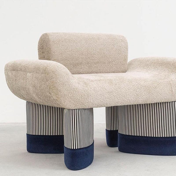 Egle Bouclé Armchair – Contemporary Accent Chair with Cashmere & Linen Upholstery, Modern Lounge Chair for Living Room or Bedroom, Blue/Red - My Store