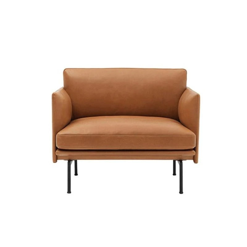 Muuto Outline Style 2-Seater Armchair – Premium Leather Upholstery, Painted Steel Legs, Contemporary Modern Sofa in Brown or Black - My Store
