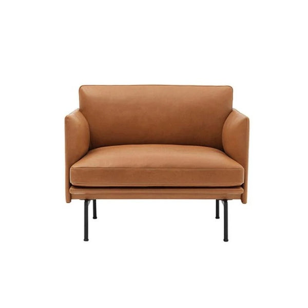 Muuto Outline Style 2-Seater Armchair – Premium Leather Upholstery, Painted Steel Legs, Contemporary Modern Sofa in Brown or Black - My Store