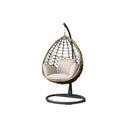 Kye Rattan Hanging Egg Chair with Stand – Indoor & Outdoor Garden Swing Chair, Metal Frame & Woven Rattan Lounger for Patio, Balcony or Conservatory, Grey or Black - My Store
