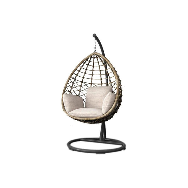 Kye Rattan Hanging Egg Chair with Stand – Indoor & Outdoor Garden Swing Chair, Metal Frame & Woven Rattan Lounger for Patio, Balcony or Conservatory, Grey or Black - My Store
