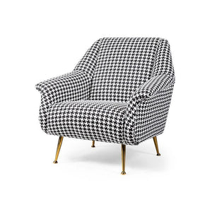 Sidbury Linen Upholstered Armchair – Contemporary Houndstooth Accent Chair with High-Density Sponge Cushion & Painted Steel Frame, Modern Living Room Seating - My Store