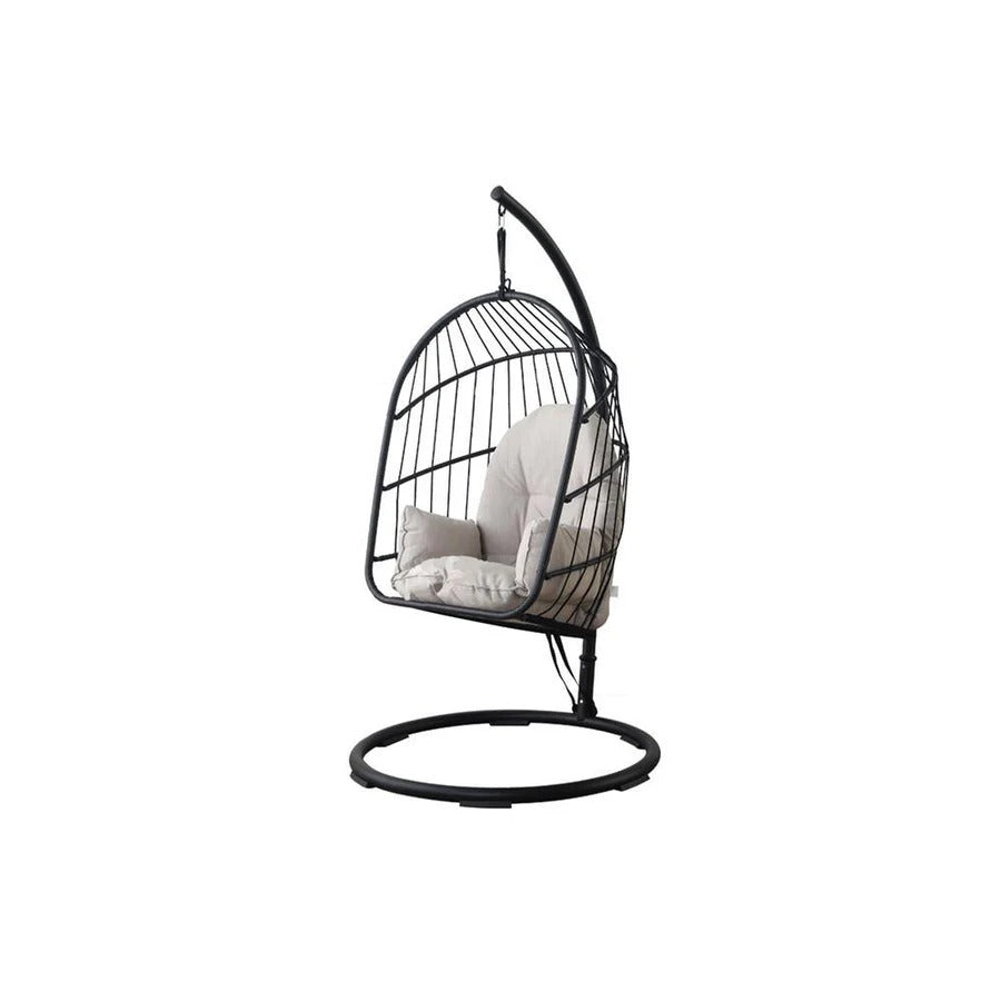 The CAGE Premium Rattan Hanging Egg Chair with Metal Stand – Indoor & Outdoor Garden Swing Chair, Contemporary Black Hanging Chair for Patio, Balcony & Living Room - My Store