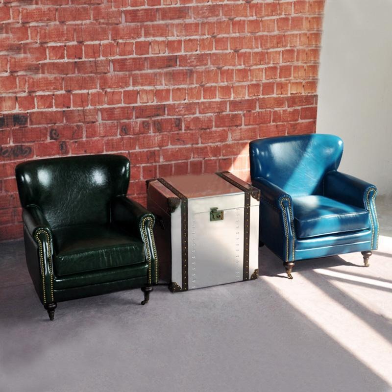 U8 Vintage Loft Style Armchair – Premium Leather & Wood Accent Chair, Modern Retro Living Room Seating (Green/Blue) - My Store
