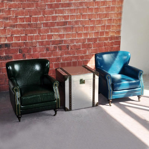 U8 Vintage Loft Style Armchair – Premium Leather & Wood Accent Chair, Modern Retro Living Room Seating (Green/Blue) - My Store