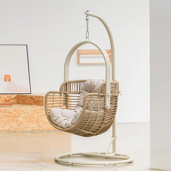 Galilea Rattan Garden Hanging Egg Chair with Stand – Indoor & Outdoor Swing Chair with Metal Frame, Woven Rope Design, Comfortable Garden Lounger for Patio, Balcony & Conservatory Seating - My Store