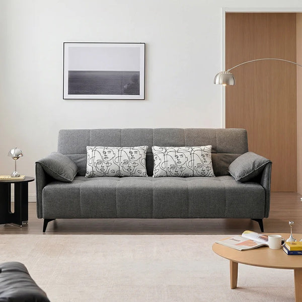 Kiro Two Seater Sofa Bed | Linen Upholstered Grey Couch with Guest Sleeping Function | Modern Space-Saving Convertible Sofa for Living Room & Spare Room