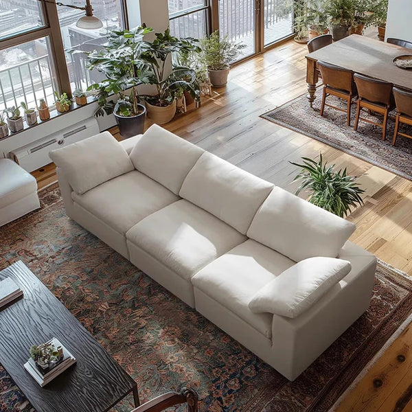 Farid 3 Seater Modular Sofa – Contemporary White Linen Living Room Couch with Modern Minimalist Design - My Store