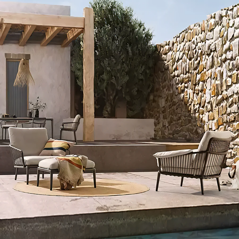 Orpheus Outdoor Rattan Lounge Chair Set – Modern Patio Chaise Lounge with Aluminium Frame, Waterproof Cushions, Garden Seating Set for Outdoor Living (Black/Grey) - My Store