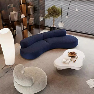 Selim 3-Seater Curved Modular Sofa – Luxury Bouclé Upholstered Contemporary Sofa in Blue | Modern Living Room Lounge Couch