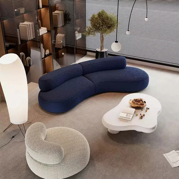 Selim 3-Seater Curved Modular Sofa – Luxury Bouclé Upholstered Contemporary Sofa in Blue | Modern Living Room Lounge Couch