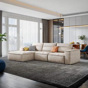 R97 Lou 4 Seater Sofa – Modern Large Leathaire Couch, Spacious Family Living Room Sofa, High-Density Foam Cushioned Four Seater, Contemporary Minimalist Design (Beige/Grey Options) - My Store