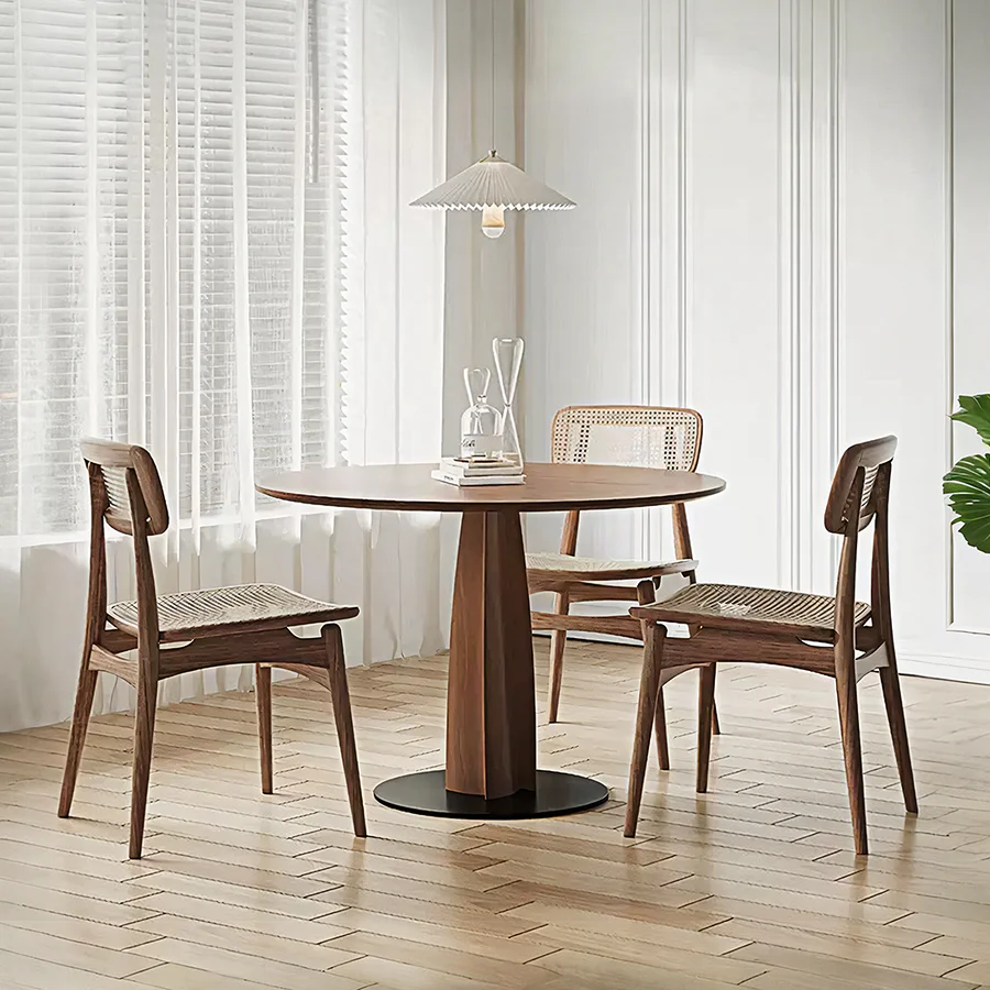Seraphina Contemporary Round Solid Wood Dining Table – Modern Minimalist Kitchen & Dining Table with Sturdy Pedestal Base – Elegant Natural Finish