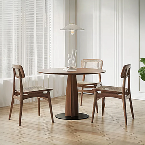 Seraphina Contemporary Round Solid Wood Dining Table – Modern Minimalist Kitchen & Dining Table with Sturdy Pedestal Base – Elegant Natural Finish
