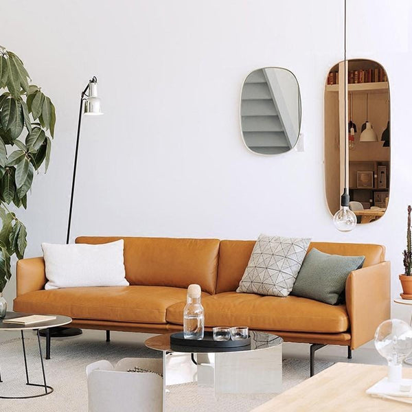 Muuto Outline Style 2-Seater Armchair – Premium Leather Upholstery, Painted Steel Legs, Contemporary Modern Sofa in Brown or Black - My Store