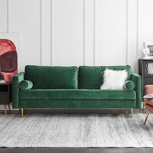 Hanoi Velvet Two Seater Sofa – Modern Contemporary 2-Seater Couch with Painted Steel Legs, Comfortable Upholstered Living Room Sofa (Grey, Blue, Green, Yellow) - My Store