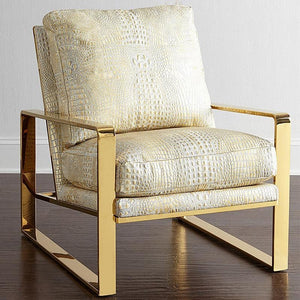 Reece Contemporary Fabric Armchair with Painted Steel Legs – Modern Blue & Gold Accent Chair for Living Room, Lounge or Office - My Store