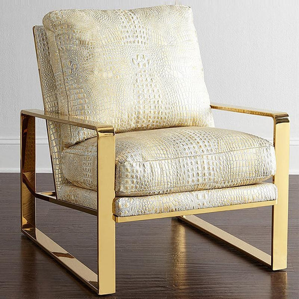Reece Contemporary Fabric Armchair with Painted Steel Legs – Modern Blue & Gold Accent Chair for Living Room, Lounge or Office - My Store