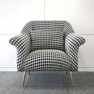 Sidbury Linen Upholstered Armchair – Contemporary Houndstooth Accent Chair with High-Density Sponge Cushion & Painted Steel Frame, Modern Living Room Seating - My Store
