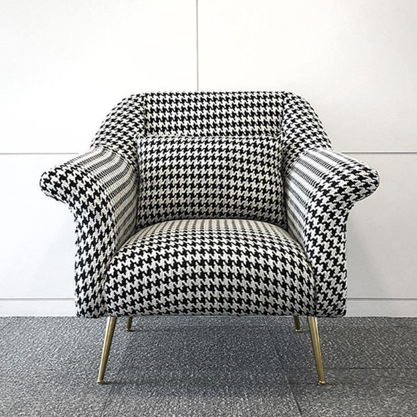 Sidbury Linen Upholstered Armchair – Contemporary Houndstooth Accent Chair with High-Density Sponge Cushion & Painted Steel Frame, Modern Living Room Seating - My Store