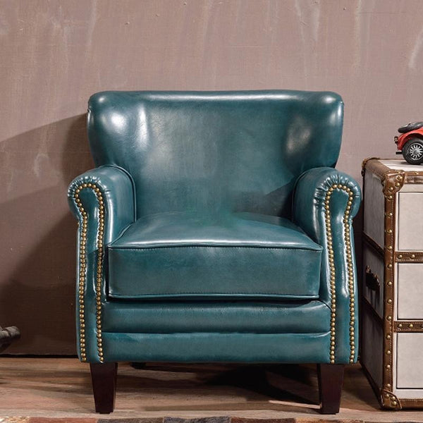 U8 Vintage Loft Style Armchair – Premium Leather & Wood Accent Chair, Modern Retro Living Room Seating (Green/Blue) - My Store