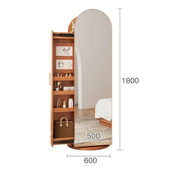 Modern Rotatable Coat Rack Wardrobe with Rattan Storage Cabinet – Solid Wood Oak Hallway Organizer with Hanging Rail & Shelves - My Store